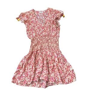 Poupette St Barth Rachel Mini Dress Pink Purple Red Floral Tassel Shoulder